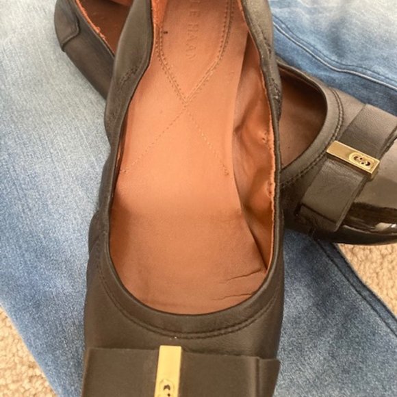 💘Cole Haan Ballet Flats Black Gold Bow 7.5👌🏻 - Picture 4 of 7